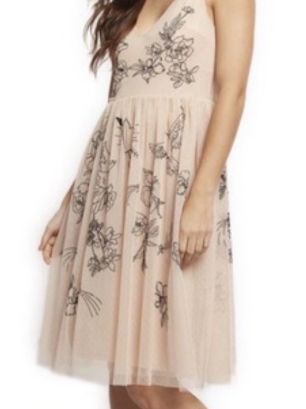 Express Blush Pink Tulle Dress with Black Tatoo Embroidery